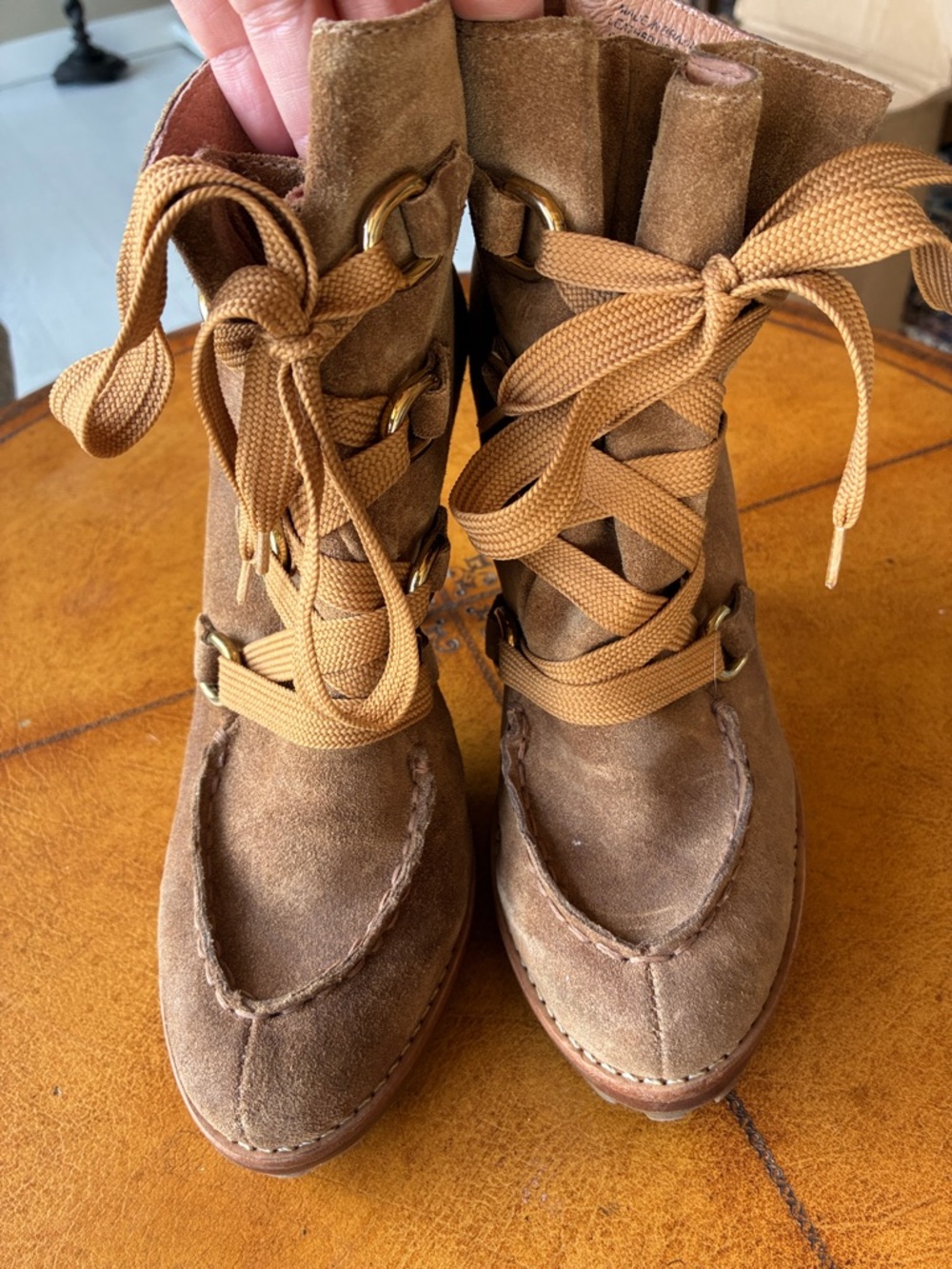 KORS Michael Kors Tan Suede Lace-Up Ankle Boots